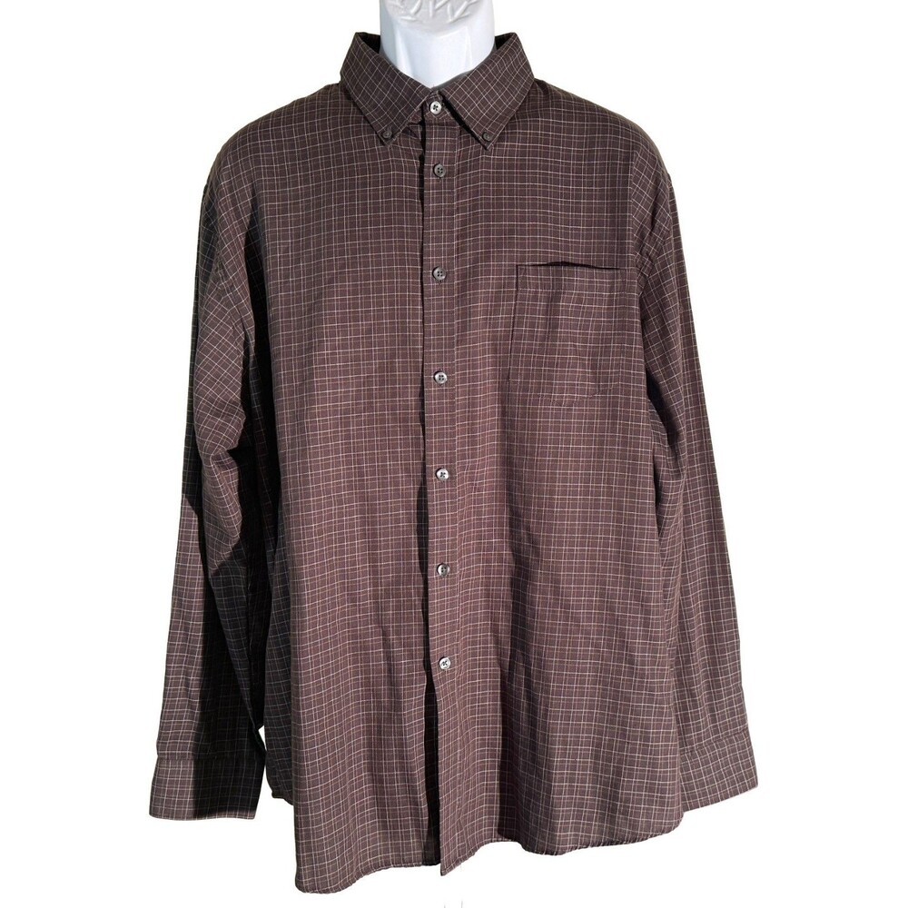 VAN HEUSEN Men's Long Sleeve Button Down Shirt Brown XL 17-17 1/2